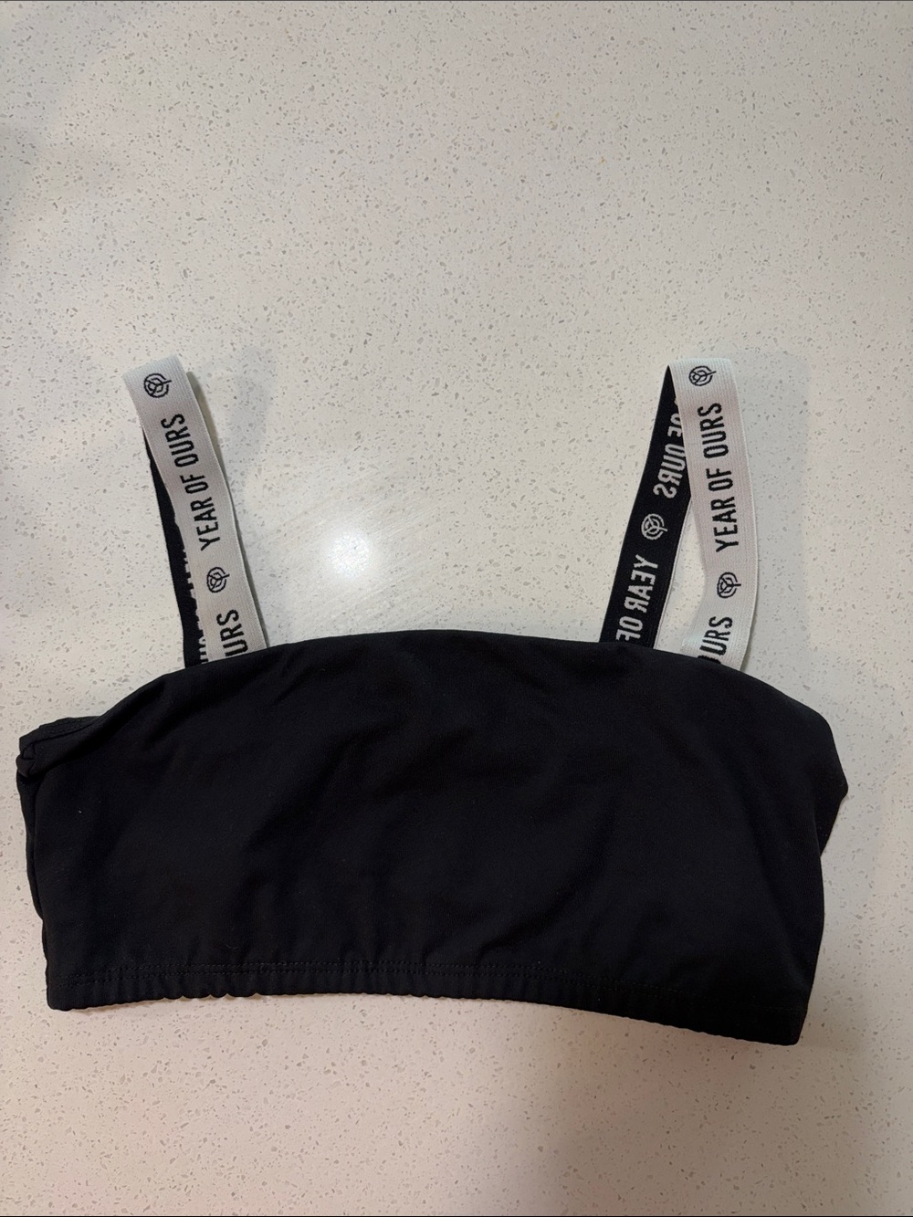 Year of Ours Black Bandeau with Branded White Straps
